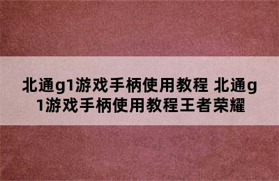 北通g1游戏手柄使用教程 北通g1游戏手柄使用教程王者荣耀